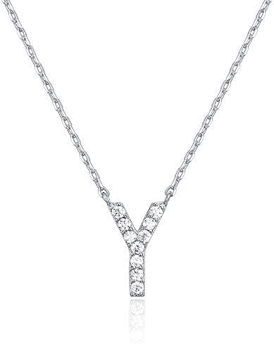 PAVOI 14K White Gold Plated Cubic Zirconia Initial Necklace | Letter Dainty Necklaces for Women