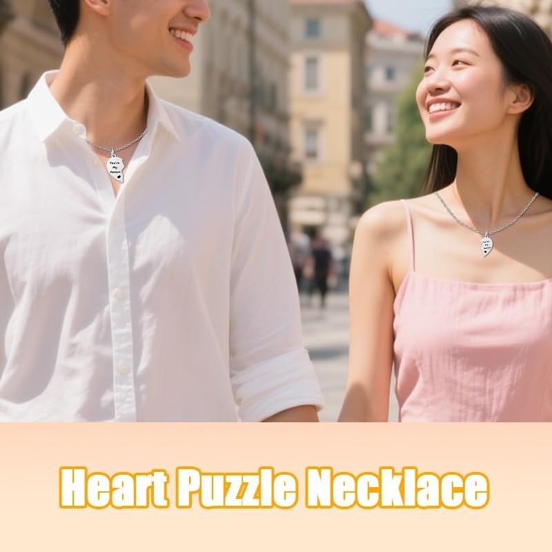 Couple Gifts Necklace Engraved Anniversary Wedding Gift Matching Adjustable Necklace for Couples Bf Gf Heart Pendant Necklace