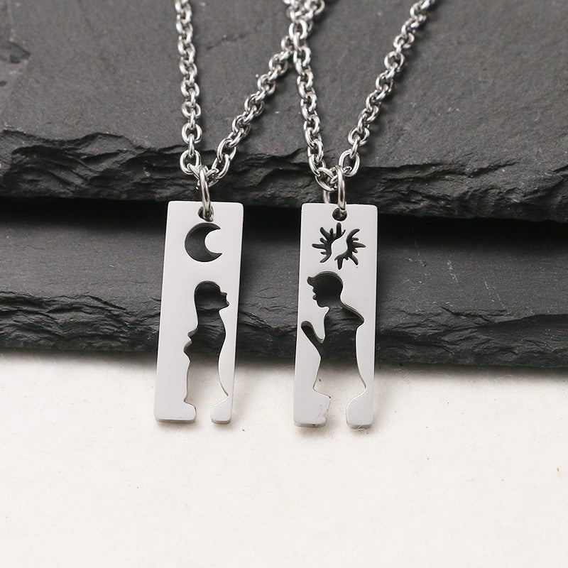 Love key engraved letters two-piece couple necklace fashion creative necklace student companion necklace wholesale