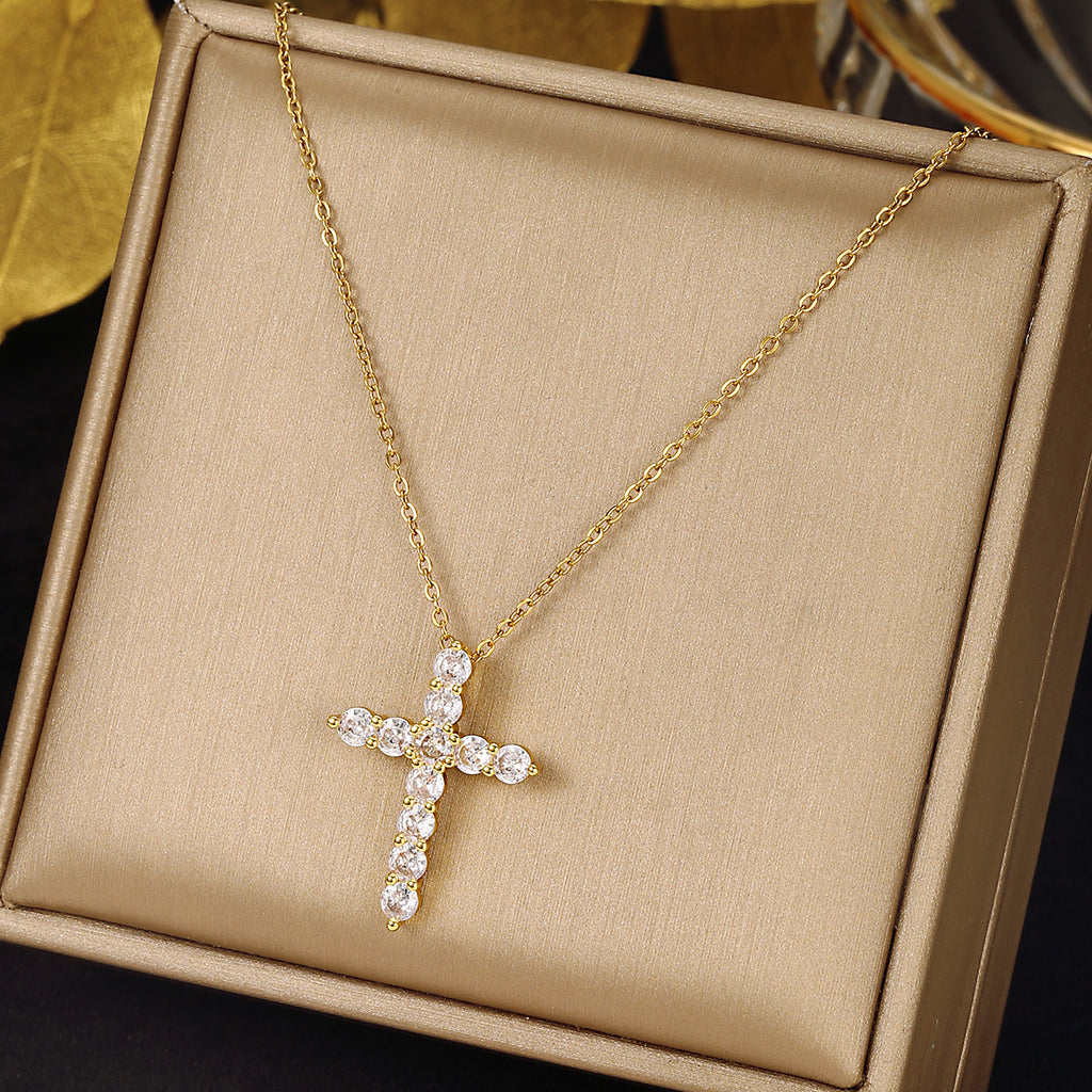 Cross-Border Source Amazon Large Rhinestone Cross Collarbone Chain for Women European and American Style Personality Fashion Necklace Wish Hot Sale