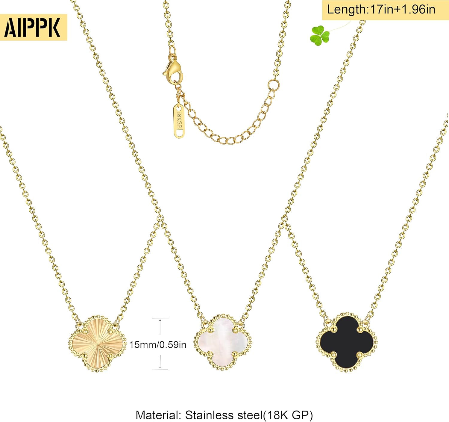 Clover Pendant Necklace Set for Women 18K Gold Plated Four Leaf Clover Necklace Lucky Simple Jewelry Gifts for Women 3Pcs