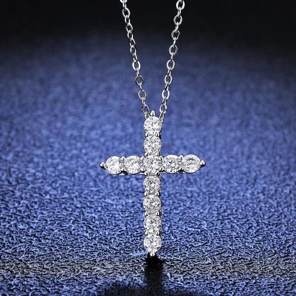 Cross-Border Live Streaming Super Shiny Ten Hearts Ten Arrows Cross Pendant Collarbone Chain for Women Full Diamond Heavy Craft Hip-Hop Style Cross Necklace