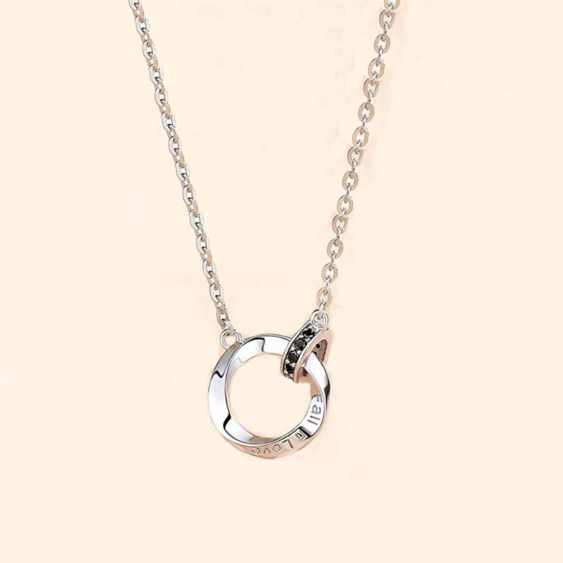 Korean Version Interlocking Möbius Strip Couple Necklace for Women, Light Luxury Niche Collarbone Chain Pendant, Long Distance Relationship Gift