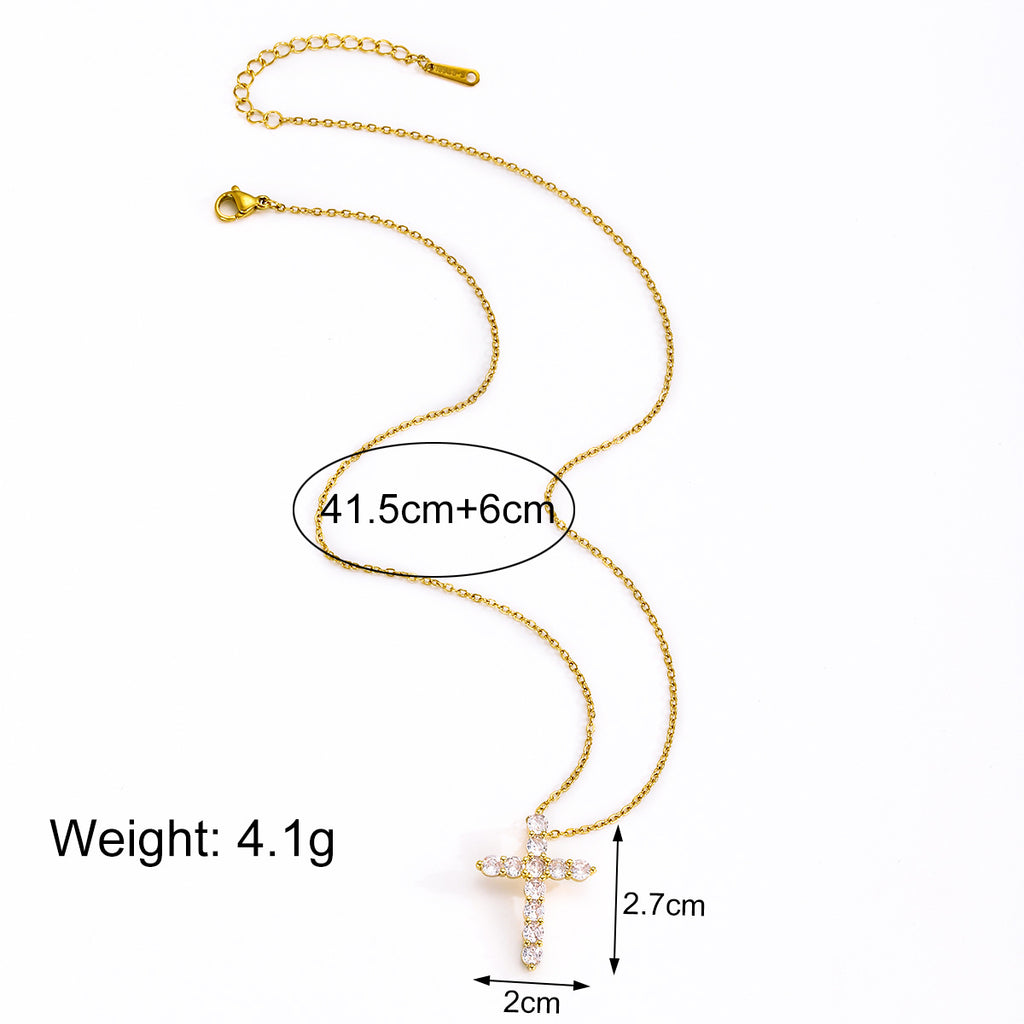 Cross-Border Source Amazon Large Rhinestone Cross Collarbone Chain for Women European and American Style Personality Fashion Necklace Wish Hot Sale