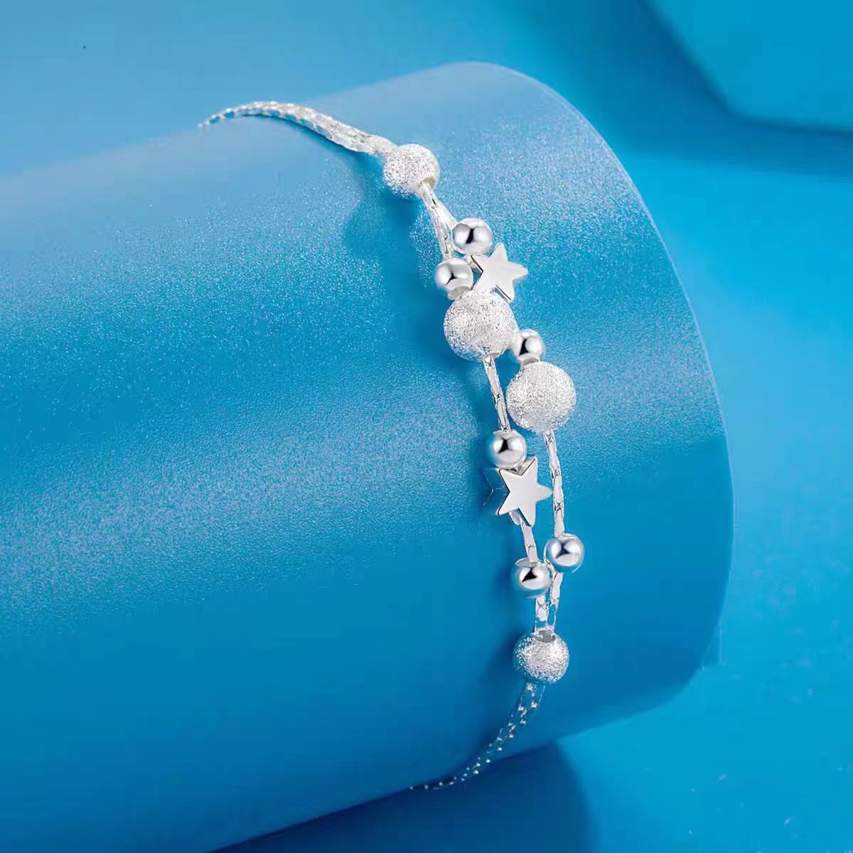 New Hot Sale Fashion Double Layer Star and Moon Silver Plated Bracelet Jewelry High-end Simple Sweet Best Friend Hot-selling Bracelet