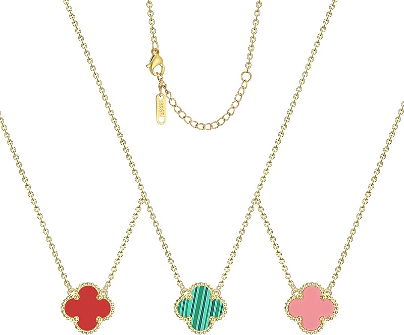 Clover Pendant Necklace Set for Women 18K Gold Plated Four Leaf Clover Necklace Lucky Simple Jewelry Gifts for Women 3Pcs