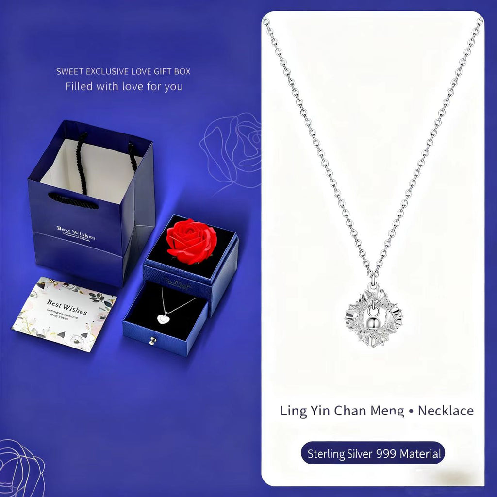 5G Flashing Pure Silver 999 Sterling Silver Necklace Niche High-End Clavicle Chain New Qixi Festival Birthday Gift for Girlfriend