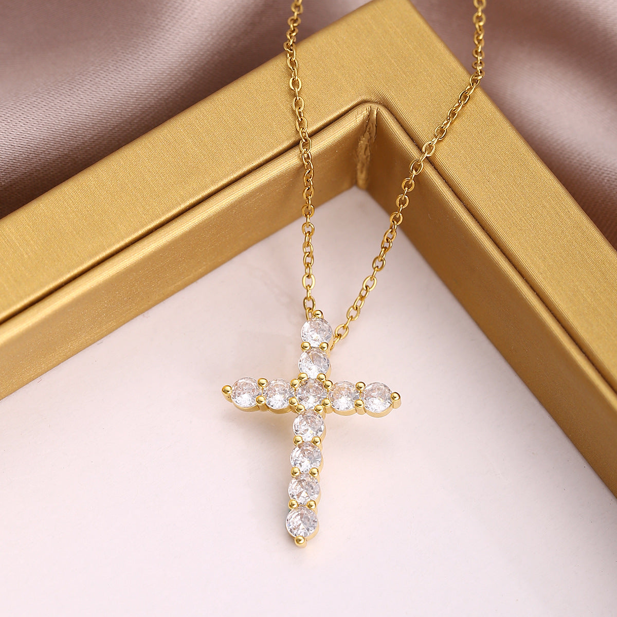Cross-Border Source Amazon Large Rhinestone Cross Collarbone Chain for Women European and American Style Personality Fashion Necklace Wish Hot Sale