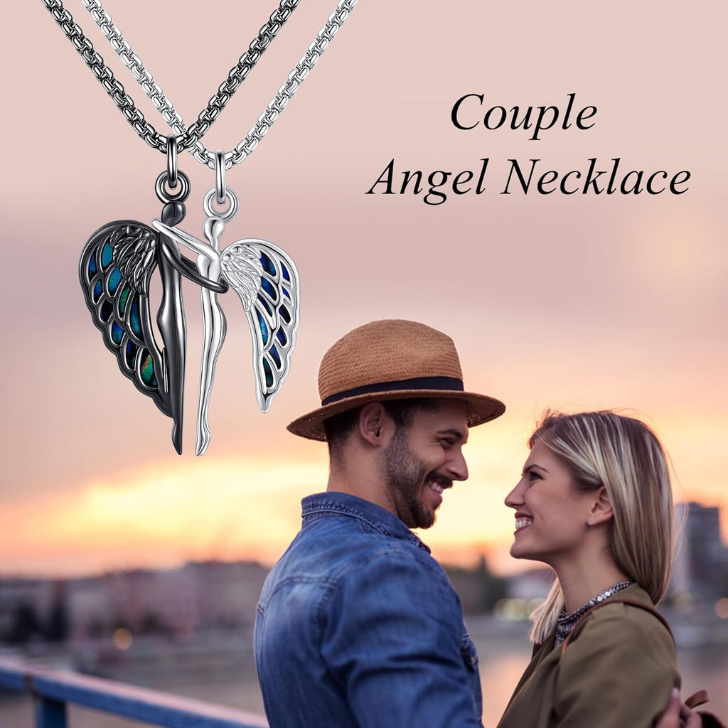 Hug Couples Necklaces 925 Sterling Silver Guardian Angel His and Her Matching Necklace Hug Couple Matching Jewelry Gift for Couples