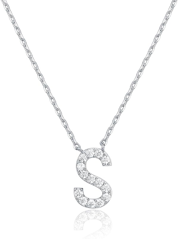 PAVOI 14K White Gold Plated Cubic Zirconia Initial Necklace | Letter Dainty Necklaces for Women
