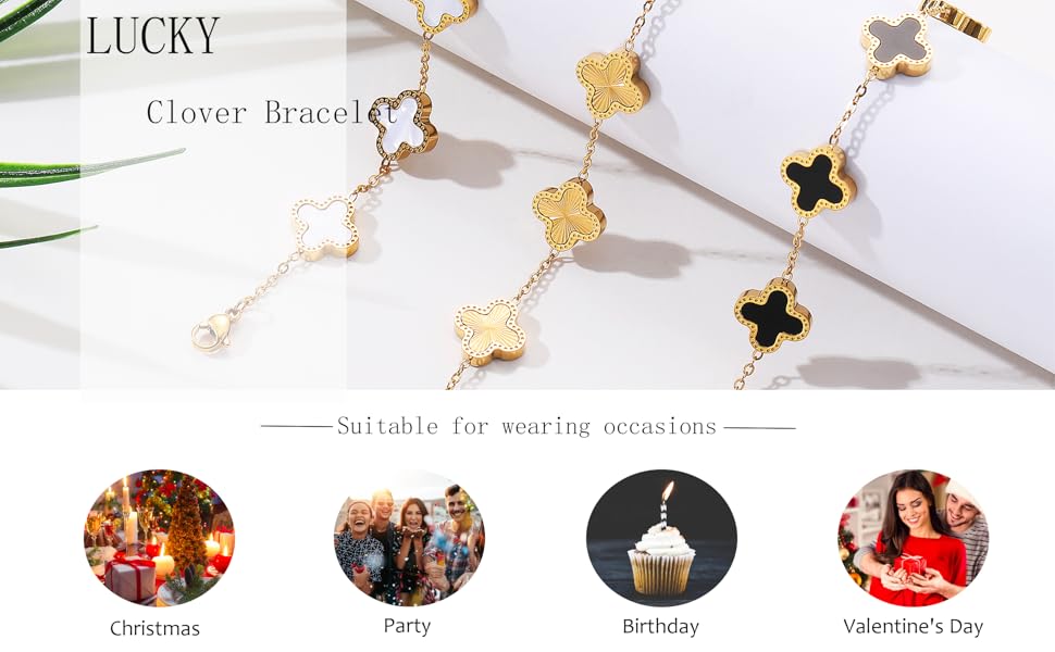 18K Gold Plated Clover Bracelet Set for Women Fashion Simple Four Leaf Lucky Flower Bracelets Jewelry Gifts for Women 3Pcs