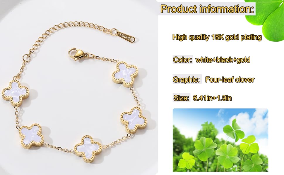 18K Gold Plated Clover Bracelet Set for Women Fashion Simple Four Leaf Lucky Flower Bracelets Jewelry Gifts for Women 3Pcs