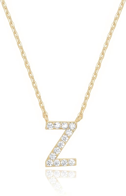 PAVOI 14K White Gold Plated Cubic Zirconia Initial Necklace | Letter Dainty Necklaces for Women