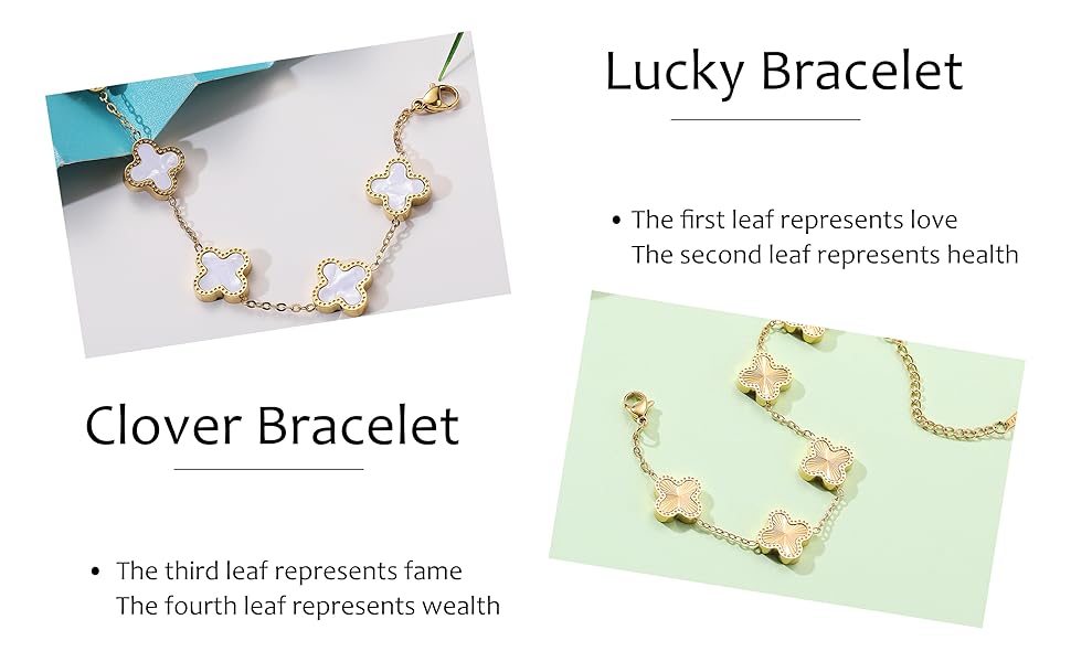 18K Gold Plated Clover Bracelet Set for Women Fashion Simple Four Leaf Lucky Flower Bracelets Jewelry Gifts for Women 3Pcs