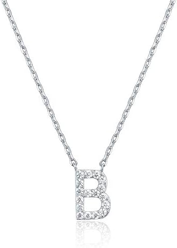 PAVOI 14K White Gold Plated Cubic Zirconia Initial Necklace | Letter Dainty Necklaces for Women