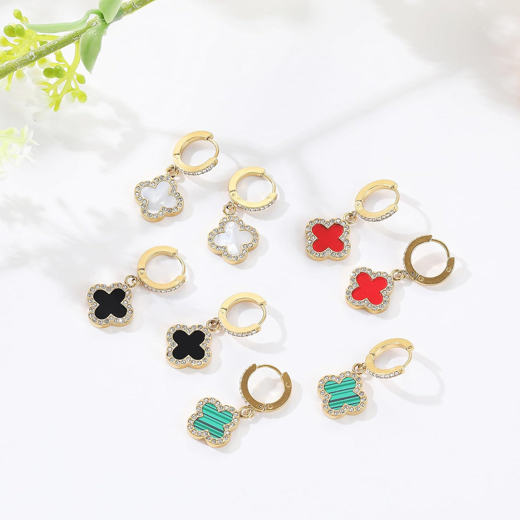 Clover Earrings for Women 18K Gold Plated Four Leaf Clover Hoop Earrings Simple Lucky Drop Jewelry Gifts for Women