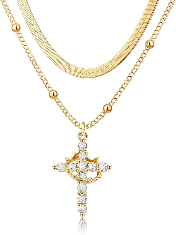 Perfect Gifts for Women – 14K Gold & Silver Plated Crown Cross Necklace, Enhanced Sparkle & Non-Tarnish Faith Jewelry with 12-Color Zircon Birthstones, Birthday & Christmas Gifts
