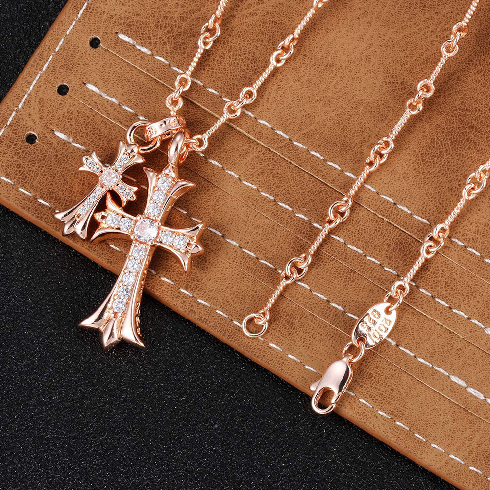 Crow Cross Necklace Double Pendant Necklace European and American Couple Full Diamond Double Pendant Jewelry Fashion