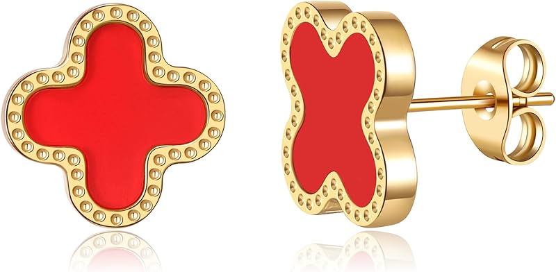 18K Gold Plated Clover Earrings for Women Four Leaf Clover Stud Earrings Lucky Dangle Earrings Simple Jewelry Gifts for Women