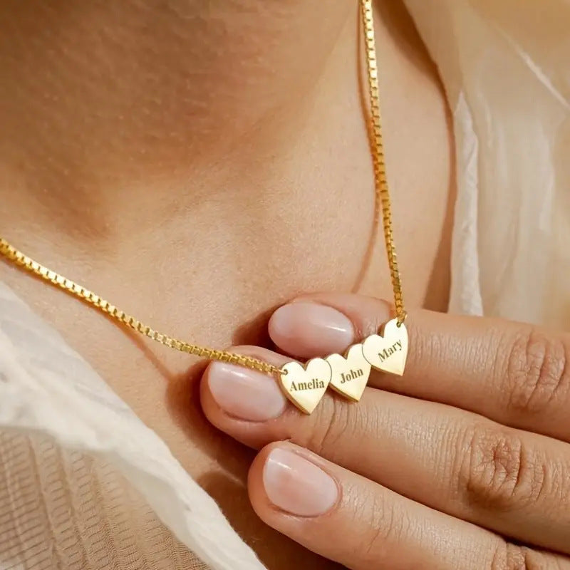 Cross-Border Heart-Shaped Engraved Necklace Stainless Steel Couple Parent-Child Multi-Link Pendant Women's Simple Name Necklace Wholesale