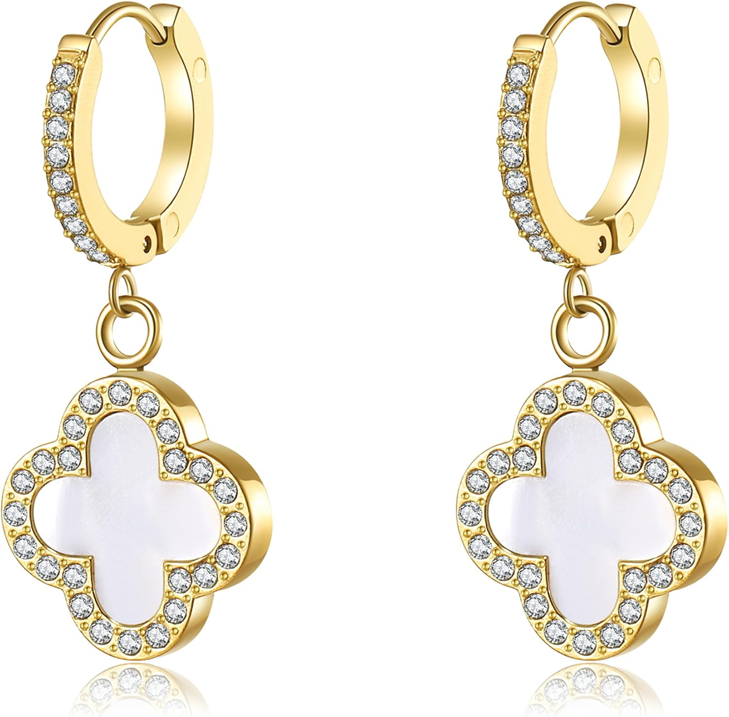 Clover Earrings for Women 18K Gold Plated Four Leaf Clover Hoop Earrings Simple Lucky Drop Jewelry Gifts for Women