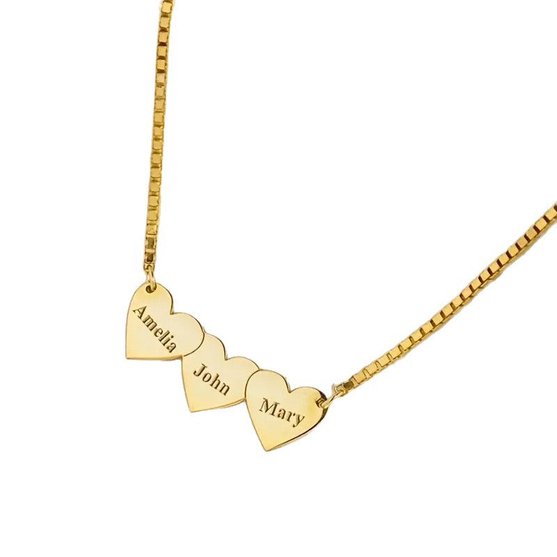 Cross-Border Heart-Shaped Engraved Necklace Stainless Steel Couple Parent-Child Multi-Link Pendant Women's Simple Name Necklace Wholesale