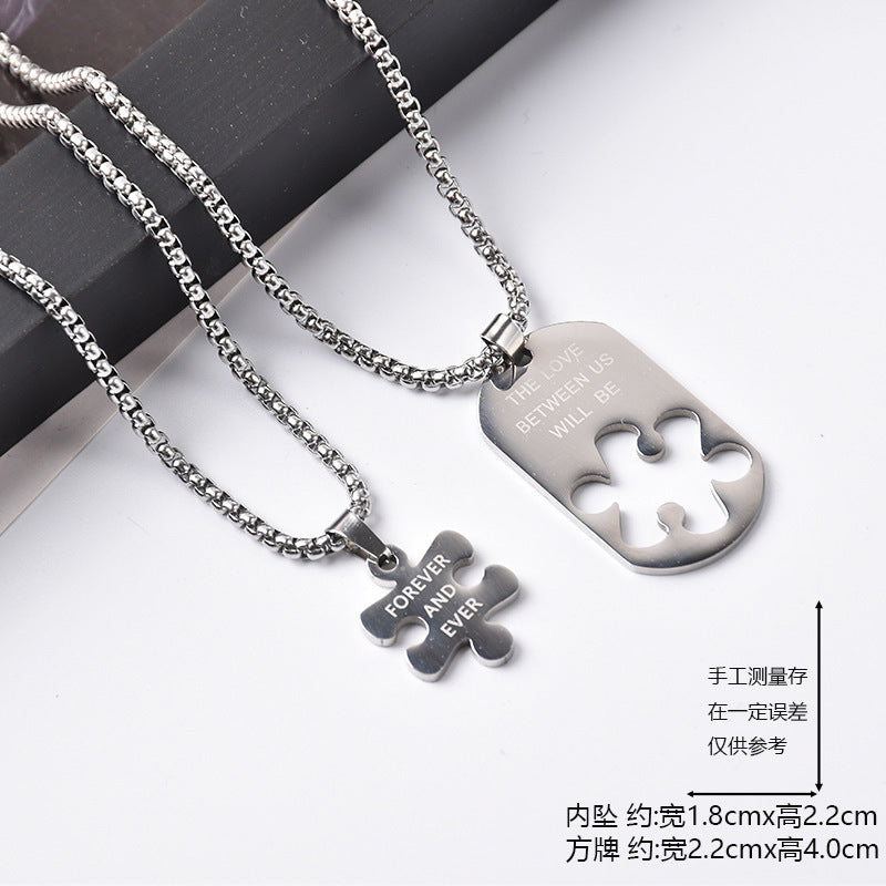 Love key engraved letters two-piece couple necklace fashion creative necklace student companion necklace wholesale