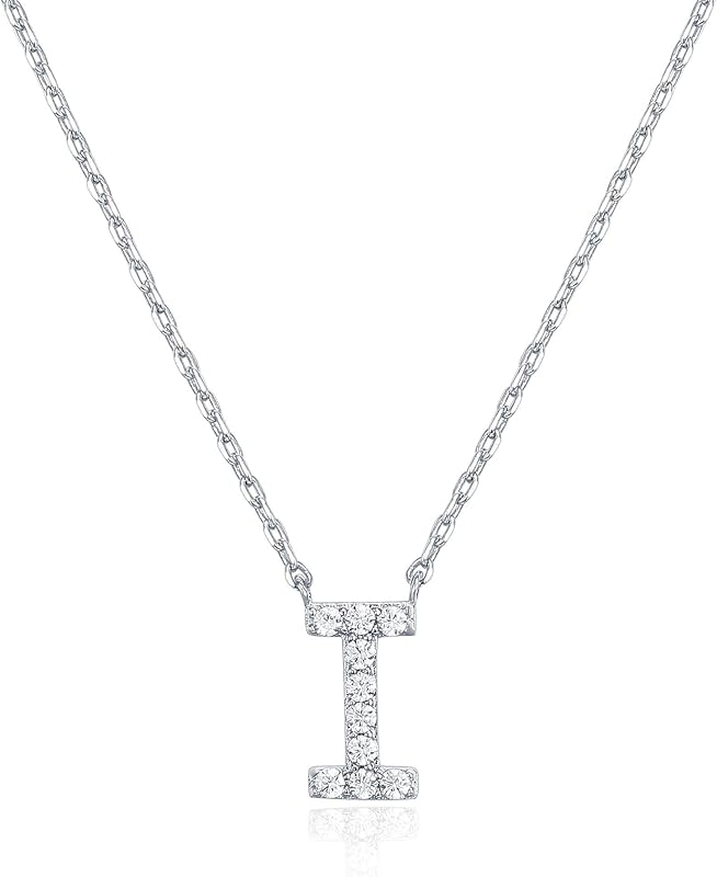 PAVOI 14K White Gold Plated Cubic Zirconia Initial Necklace | Letter Dainty Necklaces for Women