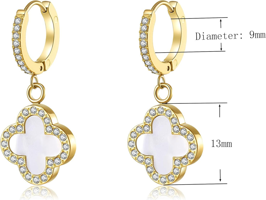 Clover Earrings for Women 18K Gold Plated Four Leaf Clover Hoop Earrings Simple Lucky Drop Jewelry Gifts for Women