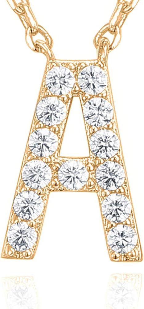 PAVOI 14K White Gold Plated Cubic Zirconia Initial Necklace | Letter Dainty Necklaces for Women