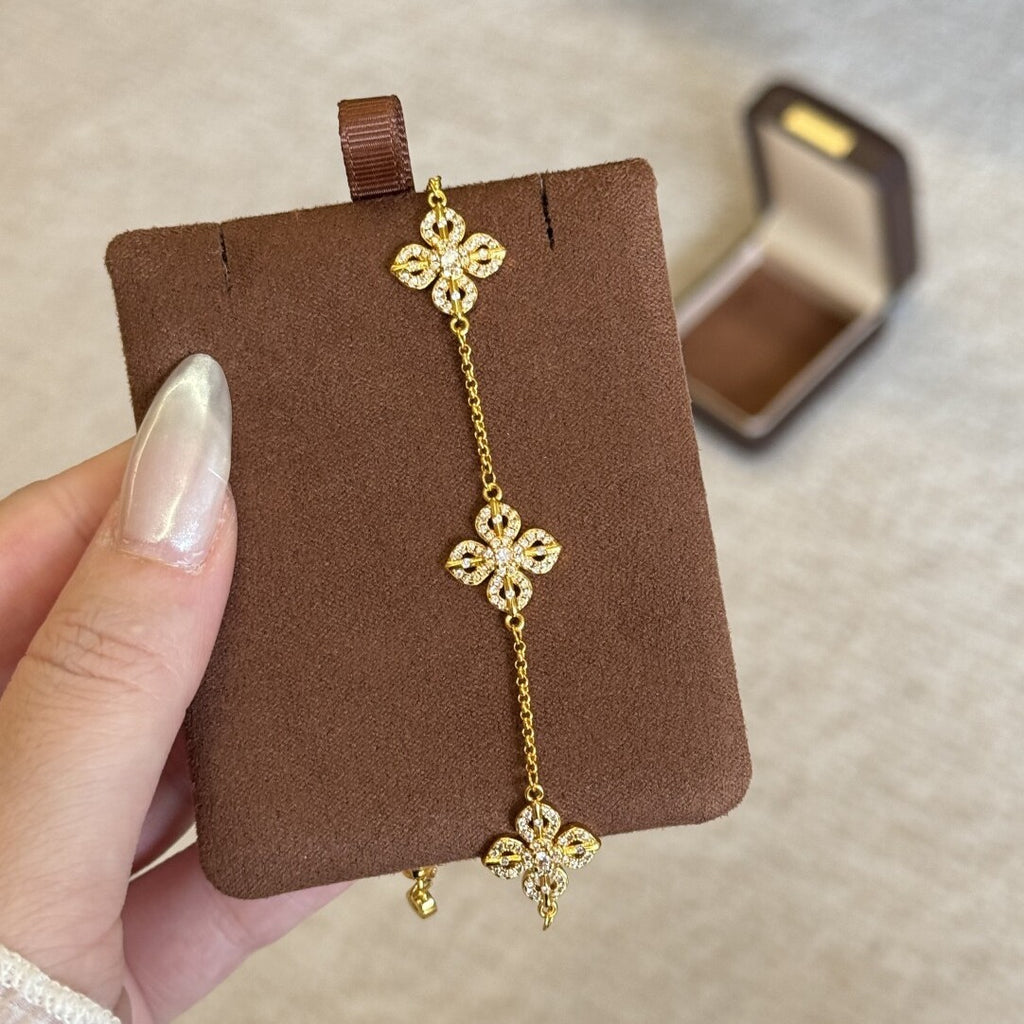 Xiaohongshu Hot-Selling Full Diamond Cross Pestle Five-Flower Bracelet Ancient Gold Flashing Red Diamond Vajra Pestle Hand Jewelry Light Luxury