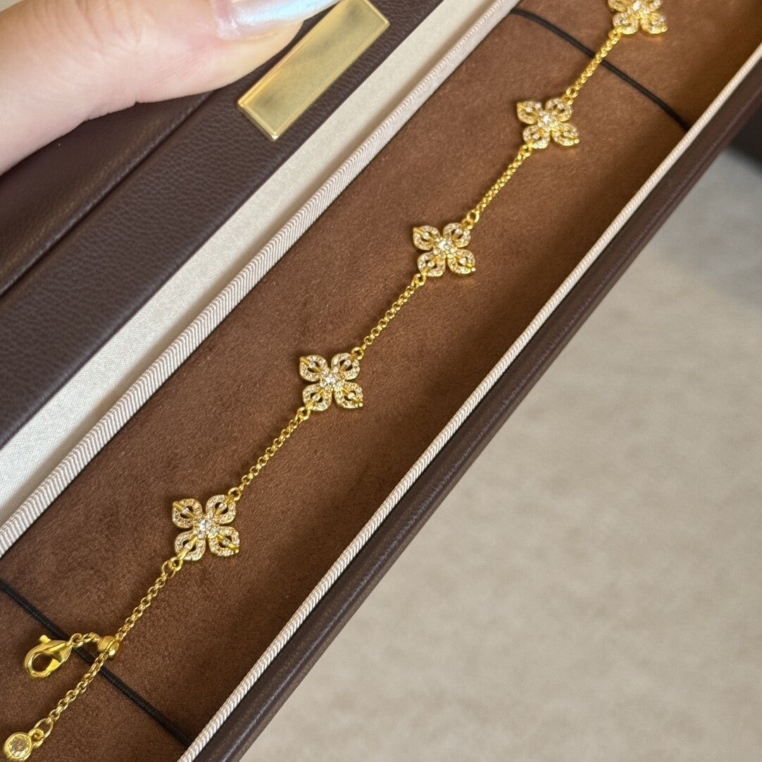 Xiaohongshu Hot-Selling Full Diamond Cross Pestle Five-Flower Bracelet Ancient Gold Flashing Red Diamond Vajra Pestle Hand Jewelry Light Luxury