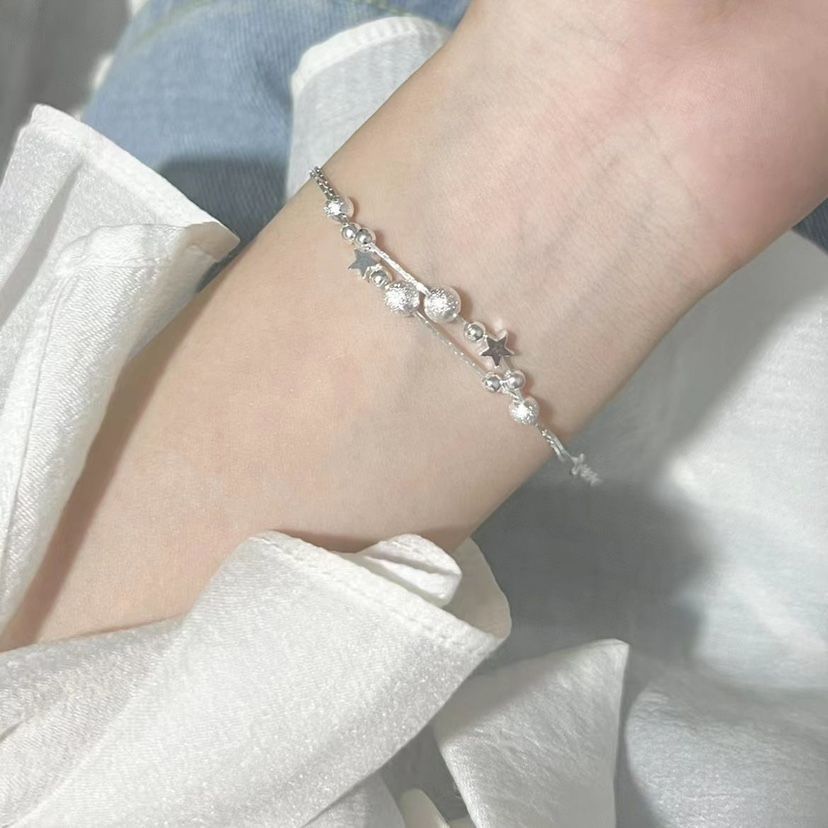 New Hot Sale Fashion Double Layer Star and Moon Silver Plated Bracelet Jewelry High-end Simple Sweet Best Friend Hot-selling Bracelet