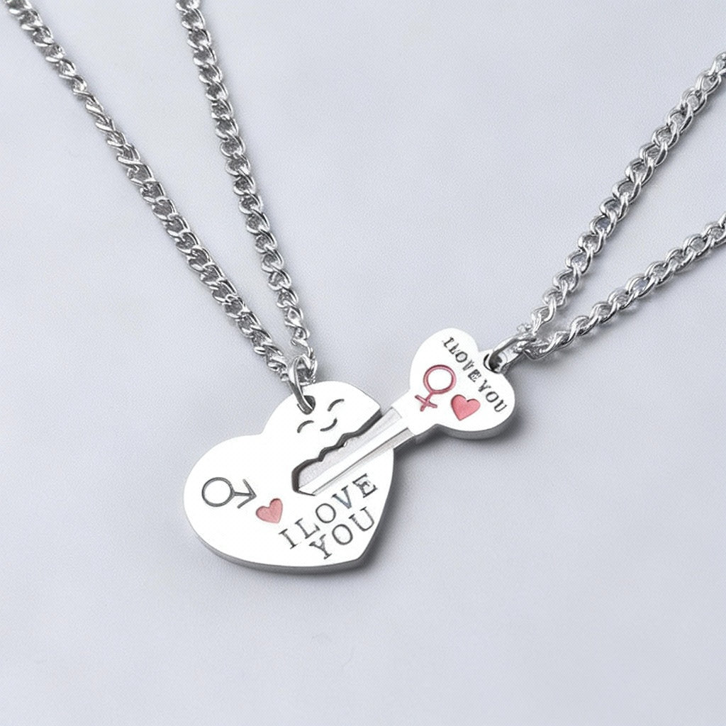 Love key engraved letters two-piece couple necklace fashion creative necklace student companion necklace wholesale
