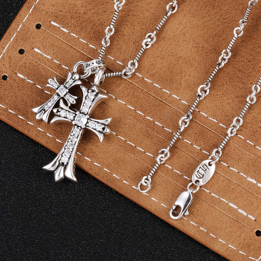 Crow Cross Necklace Double Pendant Necklace European and American Couple Full Diamond Double Pendant Jewelry Fashion