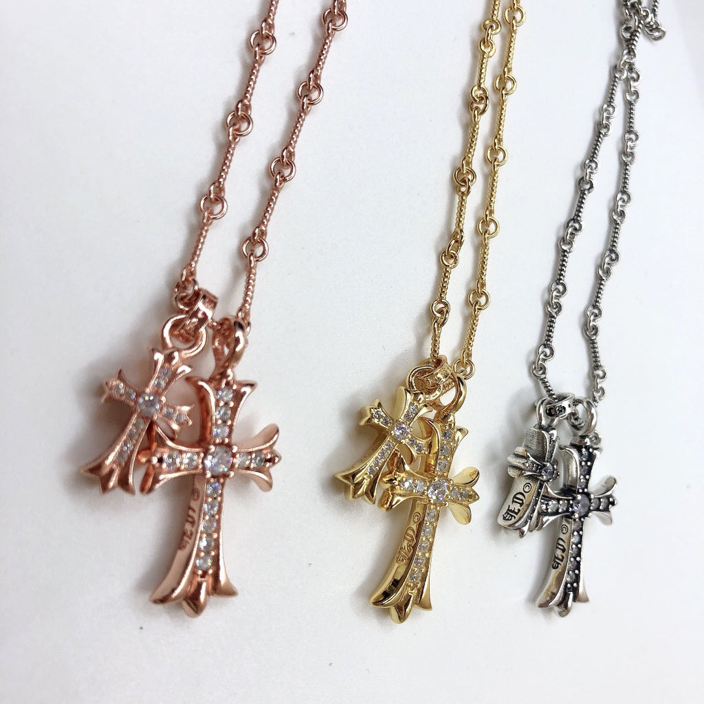 Crow Cross Necklace Double Pendant Necklace European and American Couple Full Diamond Double Pendant Jewelry Fashion