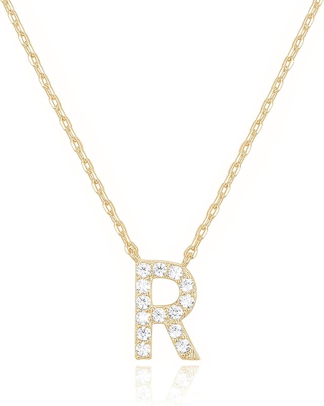 PAVOI 14K White Gold Plated Cubic Zirconia Initial Necklace | Letter Dainty Necklaces for Women