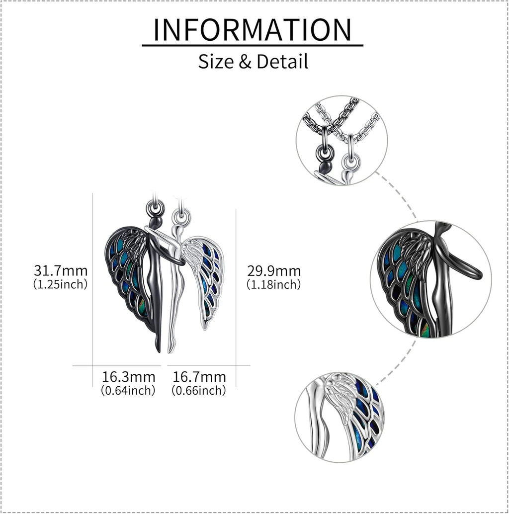 Hug Couples Necklaces 925 Sterling Silver Guardian Angel His and Her Matching Necklace Hug Couple Matching Jewelry Gift for Couples