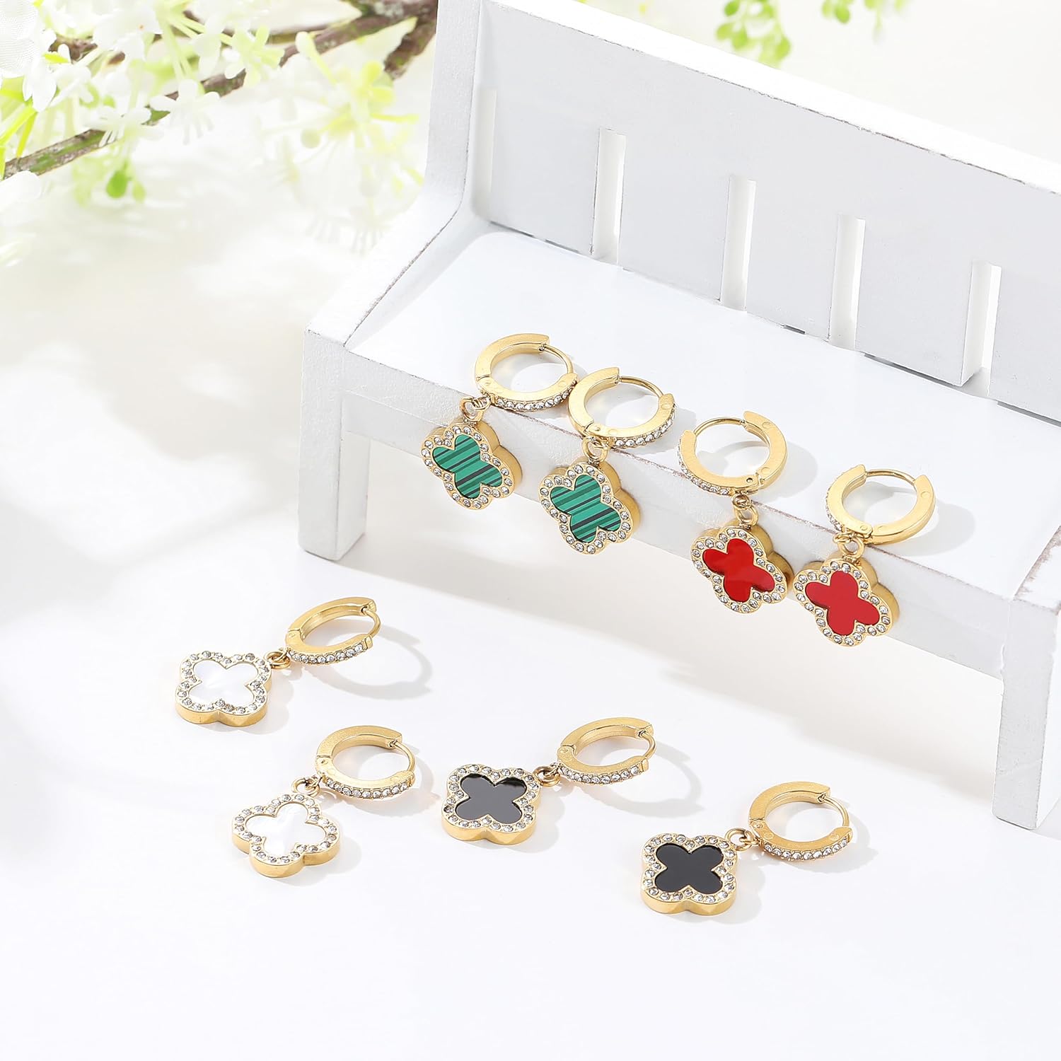 Clover Earrings for Women 18K Gold Plated Four Leaf Clover Hoop Earrings Simple Lucky Drop Jewelry Gifts for Women