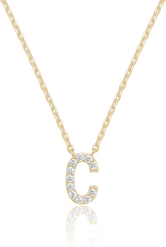 PAVOI 14K White Gold Plated Cubic Zirconia Initial Necklace | Letter Dainty Necklaces for Women