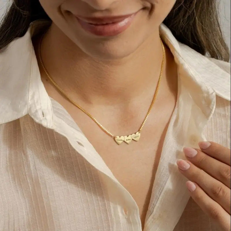 Cross-Border Heart-Shaped Engraved Necklace Stainless Steel Couple Parent-Child Multi-Link Pendant Women's Simple Name Necklace Wholesale