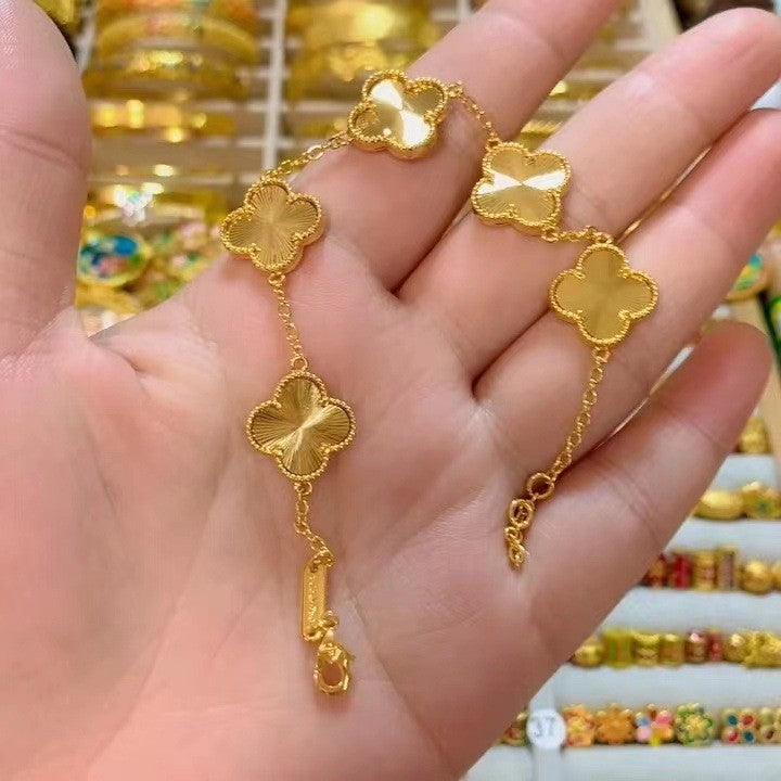 High-end Personality Design Copper Gold-plated Five-flower Lucky Clover Silver Color Jewelry Store Same Style Four-leaf Clover Bracelet for Women