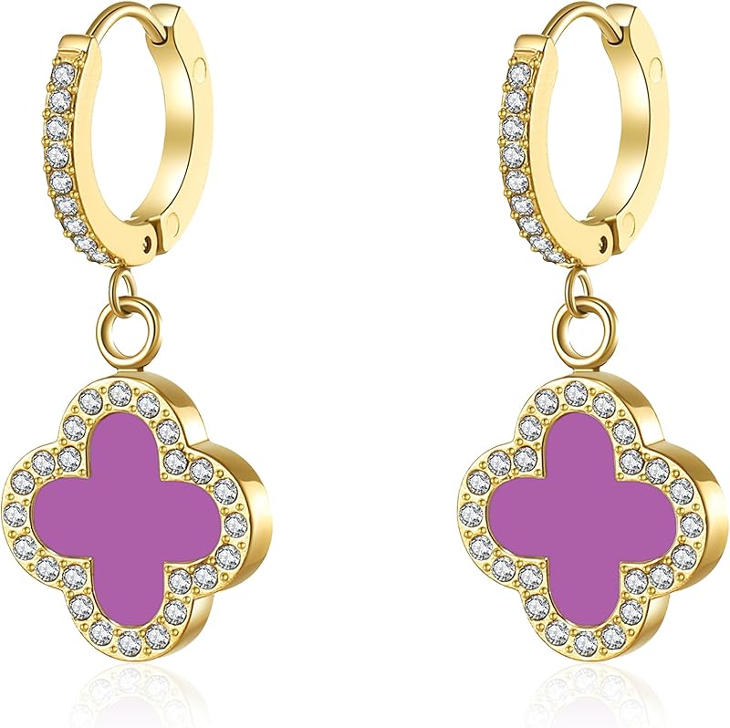 Clover Earrings for Women 18K Gold Plated Four Leaf Clover Hoop Earrings Simple Lucky Drop Jewelry Gifts for Women