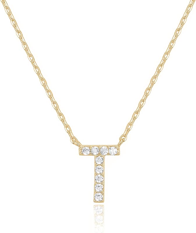 PAVOI 14K White Gold Plated Cubic Zirconia Initial Necklace | Letter Dainty Necklaces for Women