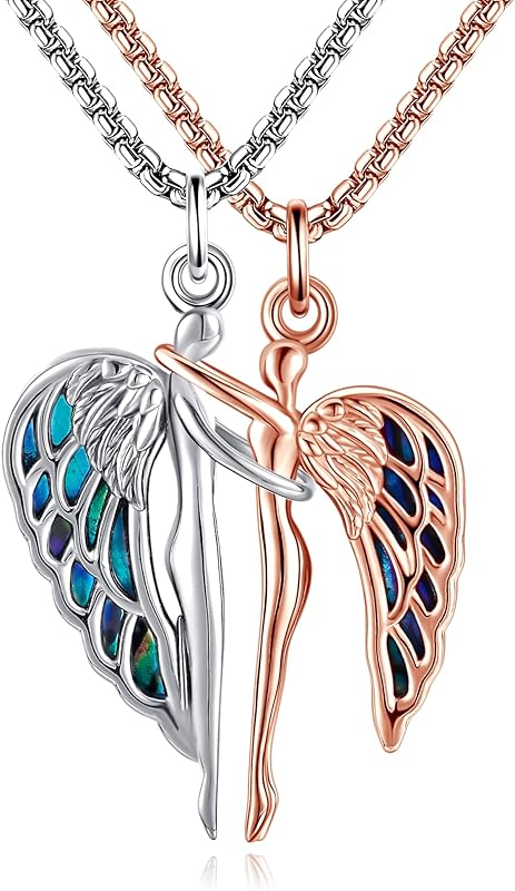 Hug Couples Necklaces 925 Sterling Silver Guardian Angel His and Her Matching Necklace Hug Couple Matching Jewelry Gift for Couples