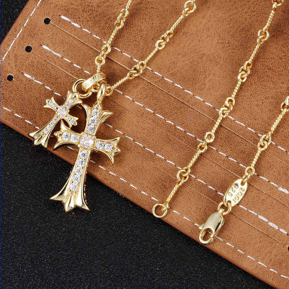 Crow Cross Necklace Double Pendant Necklace European and American Couple Full Diamond Double Pendant Jewelry Fashion