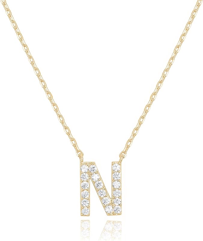 PAVOI 14K White Gold Plated Cubic Zirconia Initial Necklace | Letter Dainty Necklaces for Women
