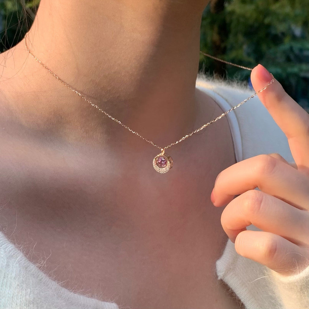 Beating Heart Powder Diamond Zircon Necklace Women's Niche Light Luxury High-end Clavicle Chain Exquisite Elegant All-match Accessories