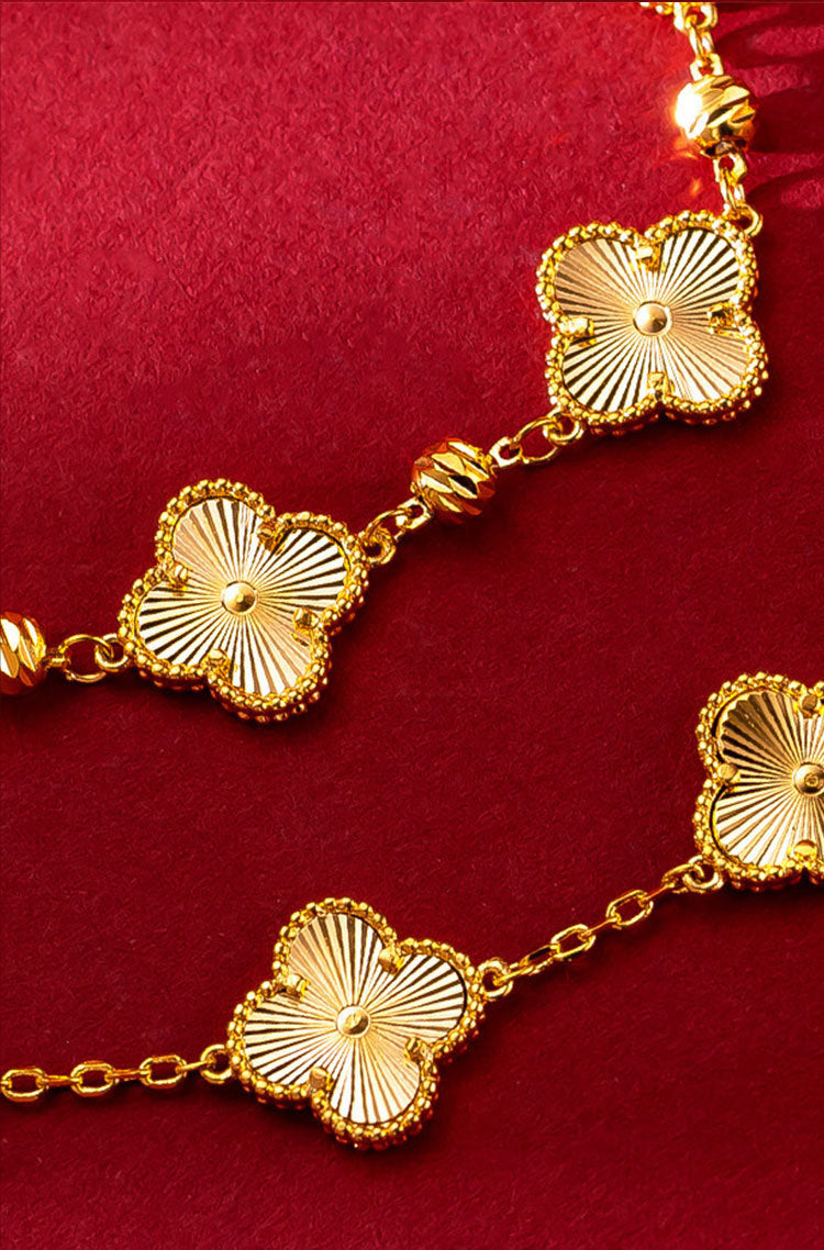 High-end Personality Design Copper Gold-plated Five-flower Lucky Clover Silver Color Jewelry Store Same Style Four-leaf Clover Bracelet for Women