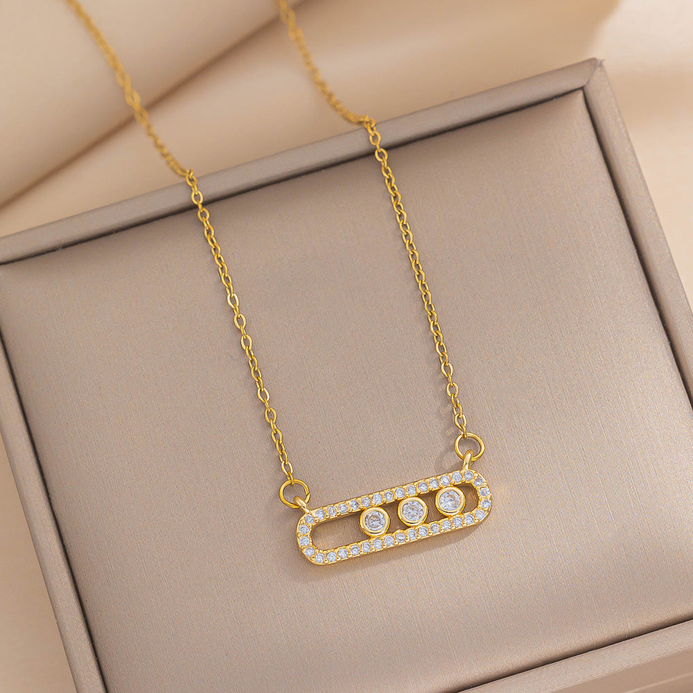 Fashion Simple Zircon Titanium Steel Geometric Necklace for Women, Niche Light Luxury Internet Celebrity Paperclip Clavicle Chain, High-End Jewelry